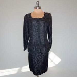 Oscar De La Renta Studio | Vintage Black Lace Skirt Suit